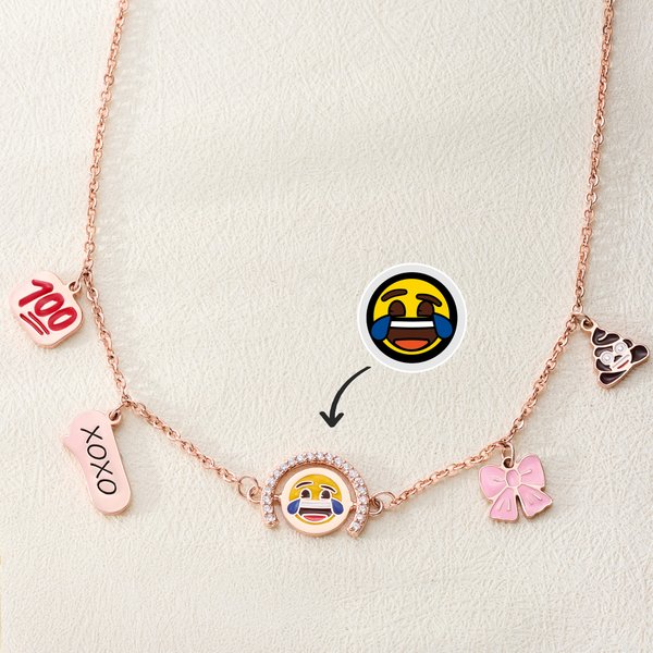 Personalised Smiley emoji Crying emoji Emotional Reversal Necklace with Text and Date Birthday Anniversary Gift for Best Friend | Callie × emoji ™