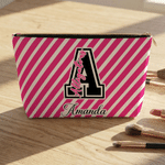 Personalized Durable Striped Team Makeup Bag with Name and Initial Daily Use Cheer Camp Birthday Gift for Girl Cheerleader Student