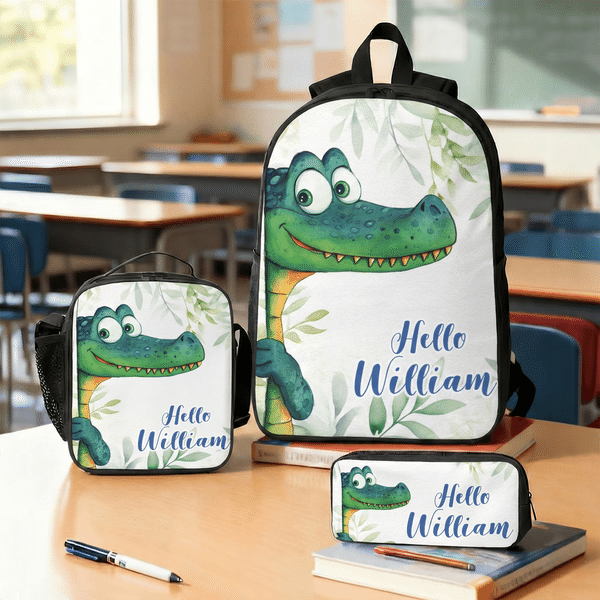 Personalized Cute Animal Say Hello  Multicolor Backpack Lunch Bag Pencil Case Set with Name Back to School Birthday Gift for Student