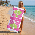 Personalised Multicolour Tennis Racket Ball Sport Towel Beach Towel with Name Summer Vacation Tennis Practice Gift for Tennis Players Lovers