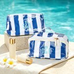 Personalised Multicolour Striped Plaid PVC Makeup Toiletry Bag with Name Daily Travel Use Wedding Gift for Women Friends Bridesmaids