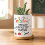 Personalised Teacher Theme Design Name Ceramic Plant Pot with Bamboo Base Daily Use Thank You Gift for Teachers