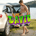Personalized Graffiti Design Oversized Quick Dry Magnetic Beach Towel with Name Summer Vacation Accessory Birthday Gift for Family Friends