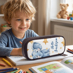 Personalized Cute Animal Says Hello Durable Pencil Case with Name Back to School Birthday Gift for Boys Girls Students