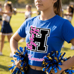 Personalized Unique Team Mascot Initial Crop Top T-shirt with Name and Daily Wear Cheer Camp Practice Birthday Gift for Woman Girl Cheerleader