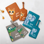 Personalized Cartoon Animal Says Hello PU Leather Passport Holder Luggage Tag Set with Name Travel Accessory Birthday Gift for Kids