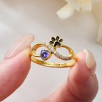Personalized Cute Paw Print Heart Birthstone Infinity Ring with Text Minimalist Jewelry Birthday Anniversary Gift for Pet Lovers Pet Owners