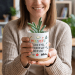 Personalised Teacher Theme Design Name Ceramic Plant Pot with Bamboo Base Daily Use Thank You Gift for Teachers