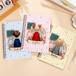 Personalised Multicolour Stripe Cartoon Character Back View A5 Spiral Journal Notebook with Name Daily Use Birthday Gift for Students