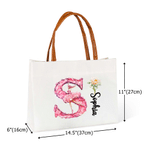 Personalised Floral Ballerina Initial Birth Flower Large Capacity Canvas Tote Bag with Name Birthday Anniversary Gift for Ballet Lovers Girlfriends