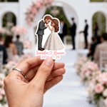 Personalized Cartoon Photo Waterproof Stickers with Name and Date Romantic Favor Label Anniversary Wedding Party Decor for Bride Groom