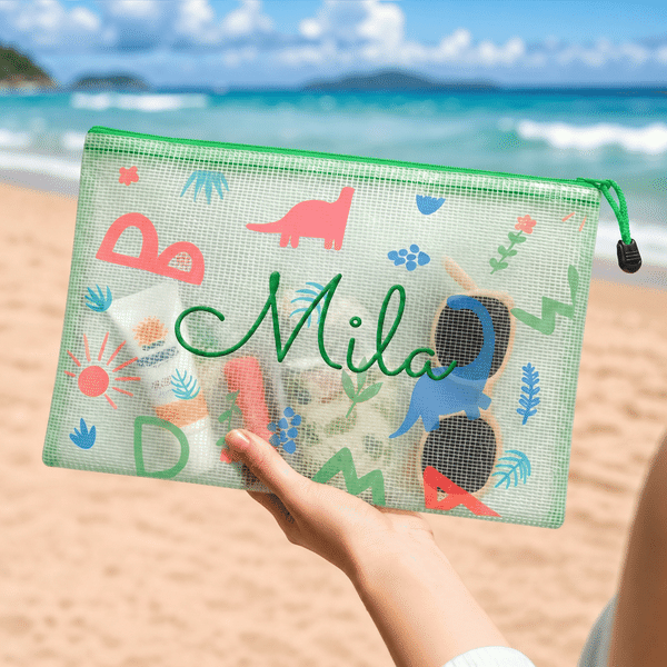 Personalized Multi-Color Sea Creature Pattern PVC Beach Bag with Name Daily Use Birthday Gift for Family Friends