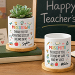 Personalised Teacher Theme Design Name Ceramic Plant Pot with Bamboo Base Daily Use Thank You Gift for Teachers