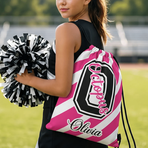 Personalised Striped Design Waterproof Wear-Resistant Drawstring Bag with Name Daily Use Game Day Gift for Sports Lovers