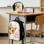 Personalised Cute Animal Say Hello  Multicolour Backpack Lunch Bag Pencil Case Set with Name Back to School Birthday Gift for Student
