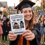 Personalized Gazette Graduation Photo Class of 2026 Greeting Card with Name and Text Graduation Party Gift for Graduates