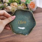 Personalized Romantic  Monogram Design Ceramic Scalloped Edge Trinket Jewellery Dish with Initials Wedding Engagement Gift for Couple