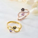 Personalized Cute Paw Print Heart Birthstone Infinity Ring with Text Minimalist Jewelry Birthday Anniversary Gift for Pet Lovers Pet Owners