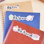 Personalised Apple Books Rainbow Teacher Elements Text Waterproof Stickers Celebration Teacher's Day Back to School Gift for Teacher