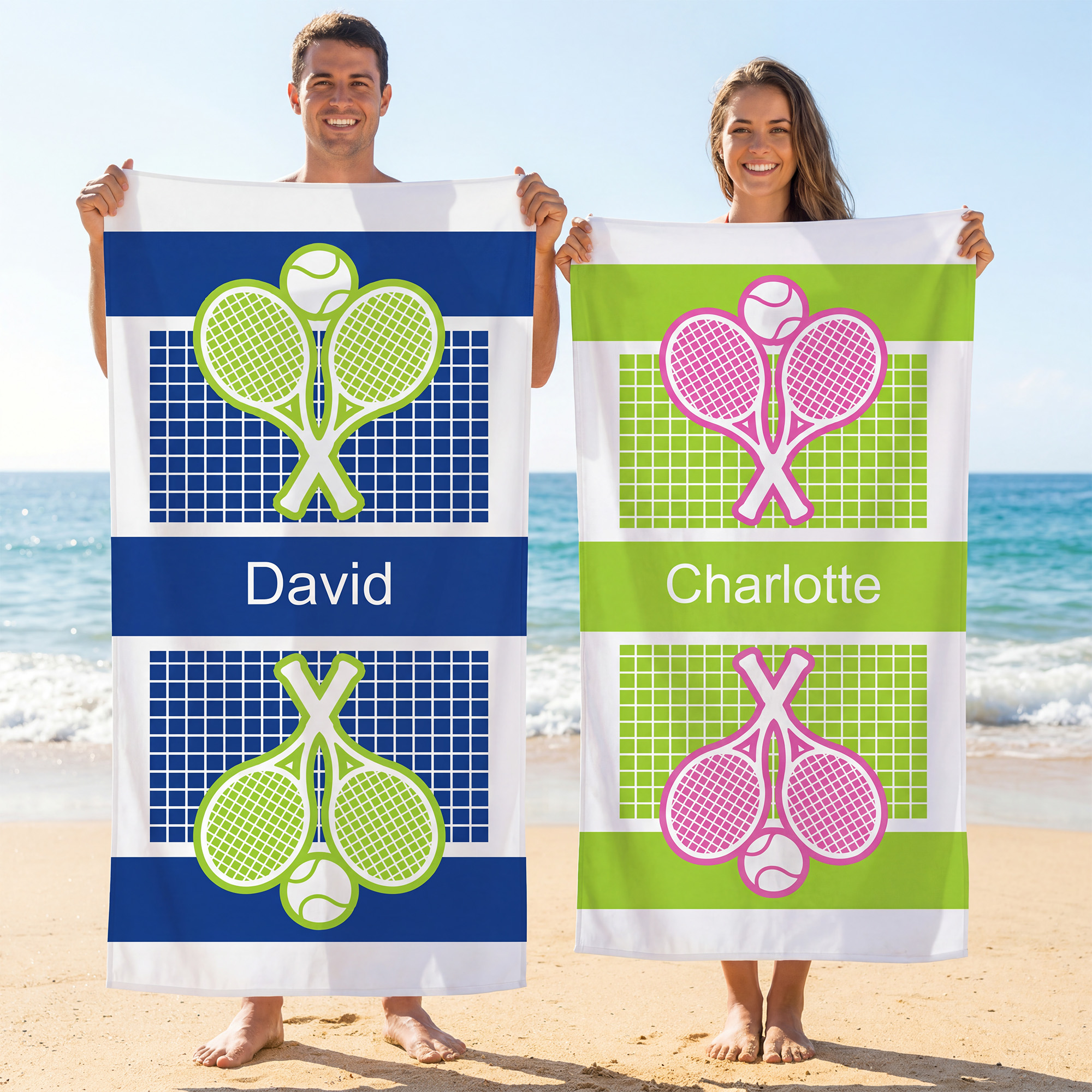 Personalized Multicolor Tennis Racket Ball Sport Towel Beach Towel with Name Summer Vacation Tennis Practice Gift for Tennis Players Lovers Personalized Multicolor Tennis Racket Ball Sport Towel Beach Towel with Name Summer Vacation Tennis Practice Gift for Tennis Players Lovers