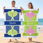 Personalised Multicolour Tennis Racket Ball Sport Towel Beach Towel with Name Summer Vacation Tennis Practice Gift for Tennis Players Lovers
