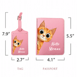 Personalized Cartoon Animal Says Hello PU Leather Passport Holder Luggage Tag Set with Name Travel Accessory Birthday Gift for Kids