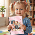 Personalised Multicolour Stripe Cartoon Character Back View A5 Spiral Journal Notebook with Name Daily Use Birthday Gift for Students