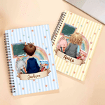Personalised Multicolour Stripe Cartoon Character Back View A5 Spiral Journal Notebook with Name Daily Use Birthday Gift for Students