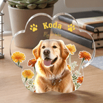 Personalised Birth Flower Paw Prints Clear Paw Print Shape Acrylic Ornament with Pet Photo and Name Home Decor Pet Party Gift for Pet Owners