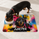 Personalized Graffiti Oil Painting Style Pet Photo Waterproof Pet Feeding Mat with Name Home Decor Pet Supplies Birthday Gift for Pet Owners