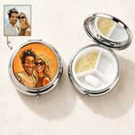 Personalised Retro Cartoon American Comic Style Mini Pill Case Pill Box with Mirror and Three Compartments Birthday Gift for Family Friend