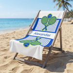 Personalised Multicolour Tennis Racket Ball Sport Towel Beach Towel with Name Summer Vacation Tennis Practice Gift for Tennis Players Lovers