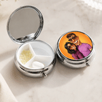 Personalised Retro Cartoon American Comic Style Mini Pill Case Pill Box with Mirror and Three Compartments Birthday Gift for Family Friend