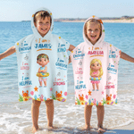 Personalized Cute Cartoon Diving Character Soft Quick Dry Hooded Beach Towel with Name Summer Vacation Travel Essentials Gift for Kids Family
