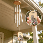 Personalised Flower Butterfly Photo Wood Wind Chime with Name and Date Memorial Sympathy Pet Loss Gift for Pet Owner Pet Lover