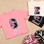 Personalized Unique Team Mascot Initial Crop Top T-shirt with Name and Daily Wear Cheer Camp Practice Birthday Gift for Woman Girl Cheerleader