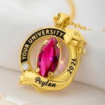 Personalized Birthstone Graduation Cap Commemorate Necklace with School Name and Year Graduation Ceremony Birthday Gift for Graduates Girls