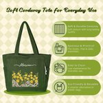 Personalized Lace Patchwork Style Birth Flower Large Capacity Corduroy Tote Bag with Name Daily Use Travel Birthday Gift for Woman