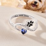 Personalized Cute Paw Print Heart Birthstone Infinity Ring with Text Minimalist Jewelry Birthday Anniversary Gift for Pet Lovers Pet Owners