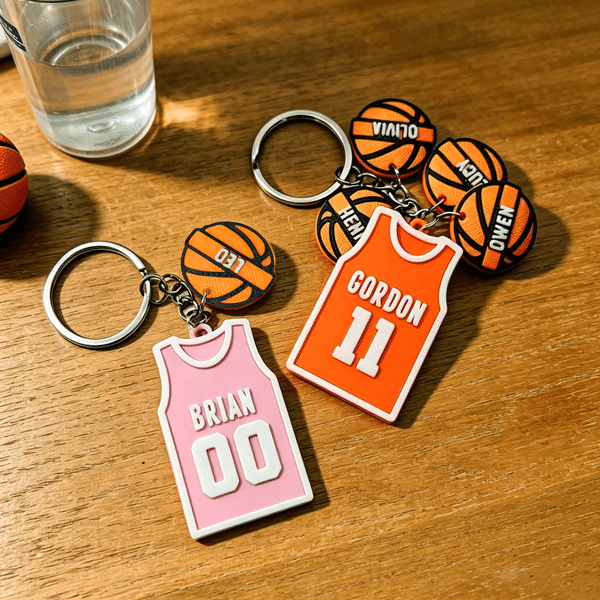 Personalised 3D Printed Jersey Basketball PLA Keychain with Name and Number Daily Use Birthday Gift for Basketball Lover