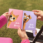 Personalized Cartoon Animal Says Hello PU Leather Passport Holder Luggage Tag Set with Name Travel Accessory Birthday Gift for Kids