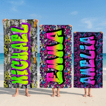 Personalized Graffiti Design Oversized Quick Dry Magnetic Beach Towel with Name Summer Vacation Accessory Birthday Gift for Family Friends