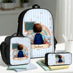 Personalized Cartoon Character Back View Backpack Lunch Bag Pencil Case Set with Name Daily Use Back to School Gift for Girl Boy