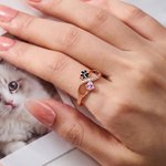 Personalized Cute Paw Print Heart Birthstone Infinity Ring with Text Minimalist Jewelry Birthday Anniversary Gift for Pet Lovers Pet Owners