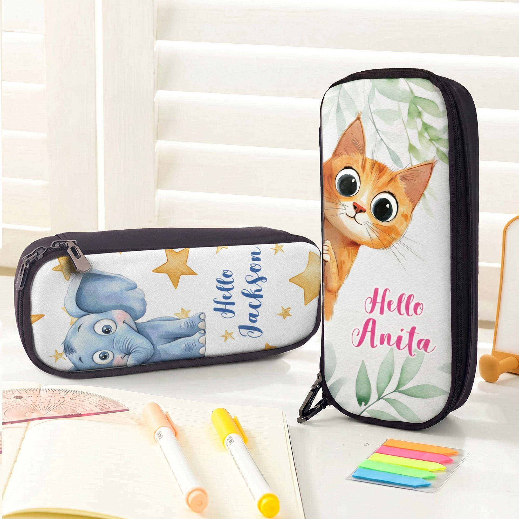 Individuell gestaltetes, robustes Federmäppchen mit niedlichem Tiermotiv und Namensaufdruck – als Geschenk zum Schulanfang oder Geburtstag für Jungen, Mädchen und Schüler