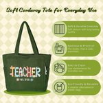 Personalised Flower Teacher Text Large Capacity Corduroy Tote Bag with Zipper Daily Use Work Essential Birthday Teacher's Day Gift for Teacher
