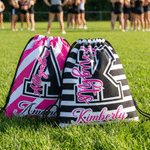 Personalised Striped Design Waterproof Wear-Resistant Drawstring Bag with Name Daily Use Game Day Gift for Sports Lovers