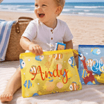 Personalized Multi-Color Sea Creature Pattern PVC Beach Bag with Name Daily Use Birthday Gift for Family Friends