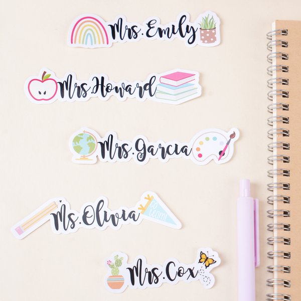 Personalised Apple Books Rainbow Teacher Elements Text Waterproof Stickers Celebration Teacher's Day Back to School Gift for Teacher