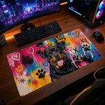 Personalized Graffiti Oil Painting Style Pet Photo Desk Mat Mouse Pad with Name Daily Use Birthday Gift for Family Friend Pet Owner